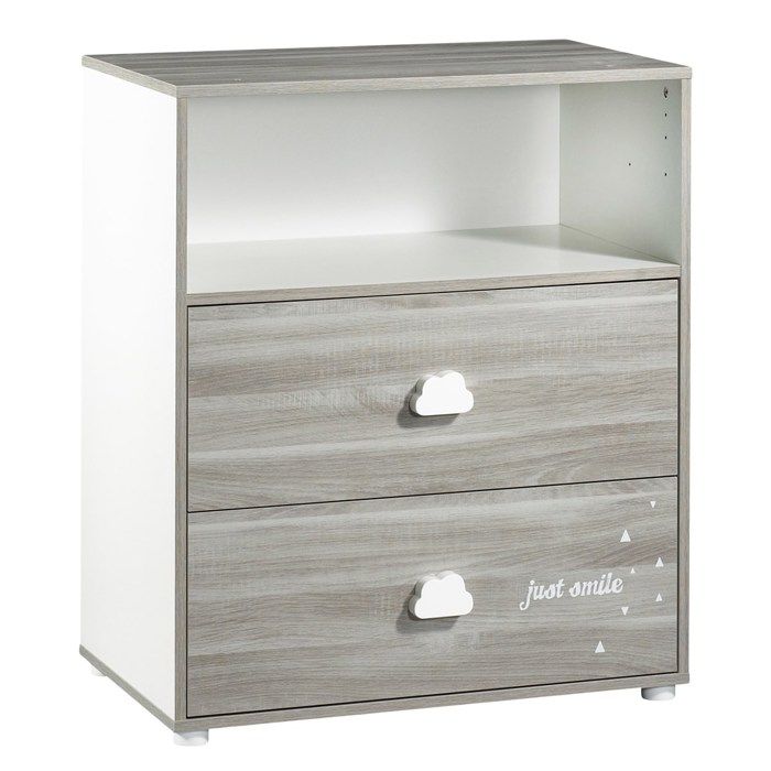 Changing Table - Babyprice - Smile - Flint Oak - 2 Drawers - 1 Niche - Wooden - White