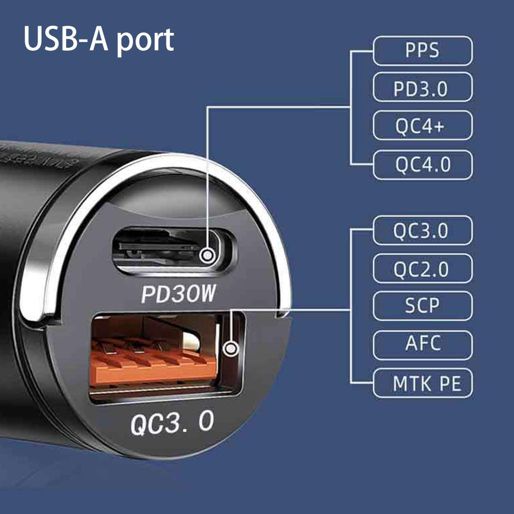 30W Mini USB C Car Charger PD QC 3.0 Fast Charging Adapter Car Cigarette Lighter For IPhone 14 Pro Max 13 12 11 8 Plus B6R3