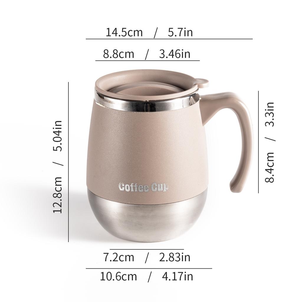 1Pcs Stainless Steel Mug with Rotating Lid 500ml (Blue/Khaki/Red) Stainless Steel Travel Cup with Lid, Shatterproof Mug with Handle, Stainless Steel