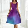 Sleeveless Square Neck Gradient Print Midi Dress for Women Casual A Line Summer Sundress Soft Fabric Flowy Skirt