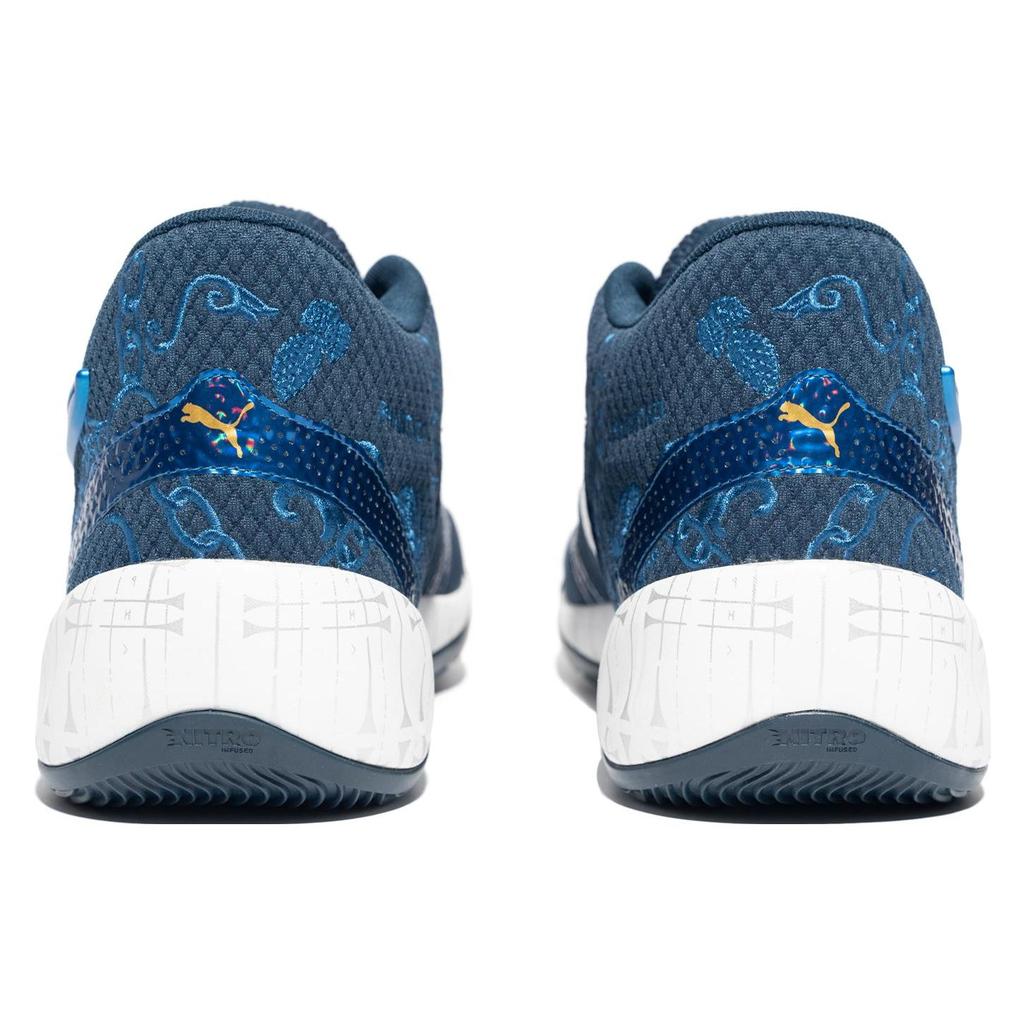 Puma Phantaci X  Rise Nitro Collaboration Round Toe Lace-Up Non-Slip Low-Top Basketball Shoes Unisex Sneaker Blue White 377655-02