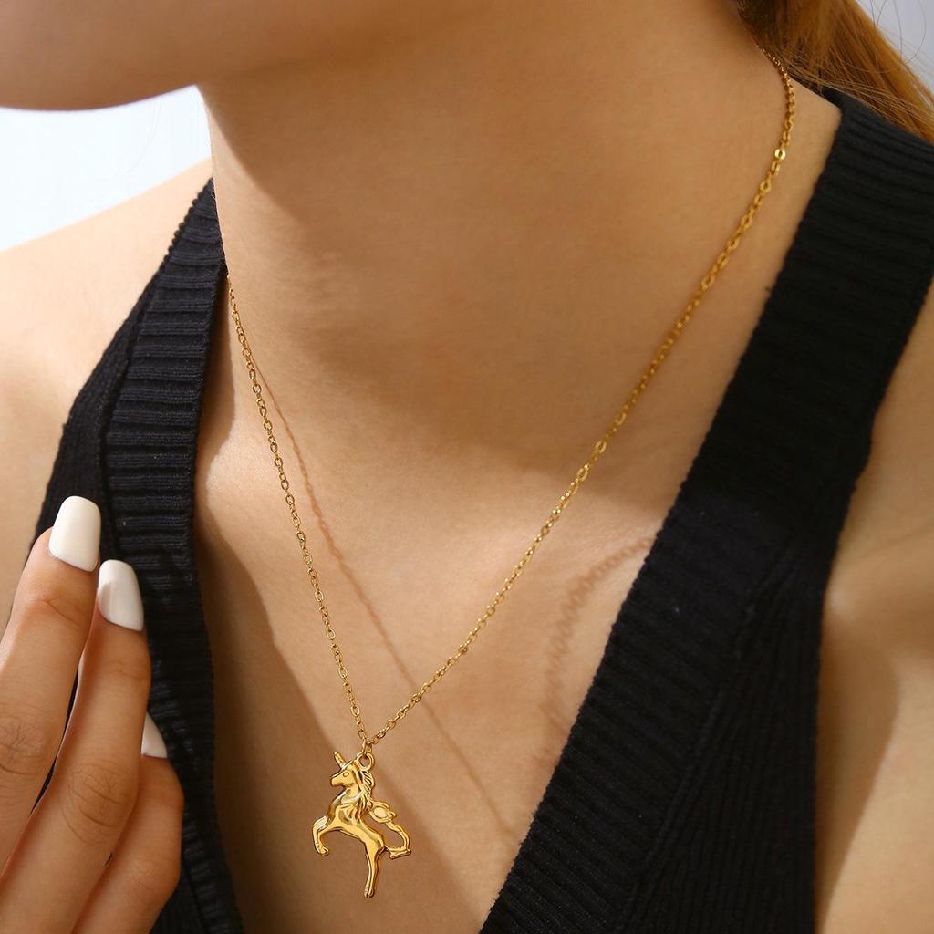 Stainless Steel Gold Unicorn Horse Necklace - Autumn/Winter Collection