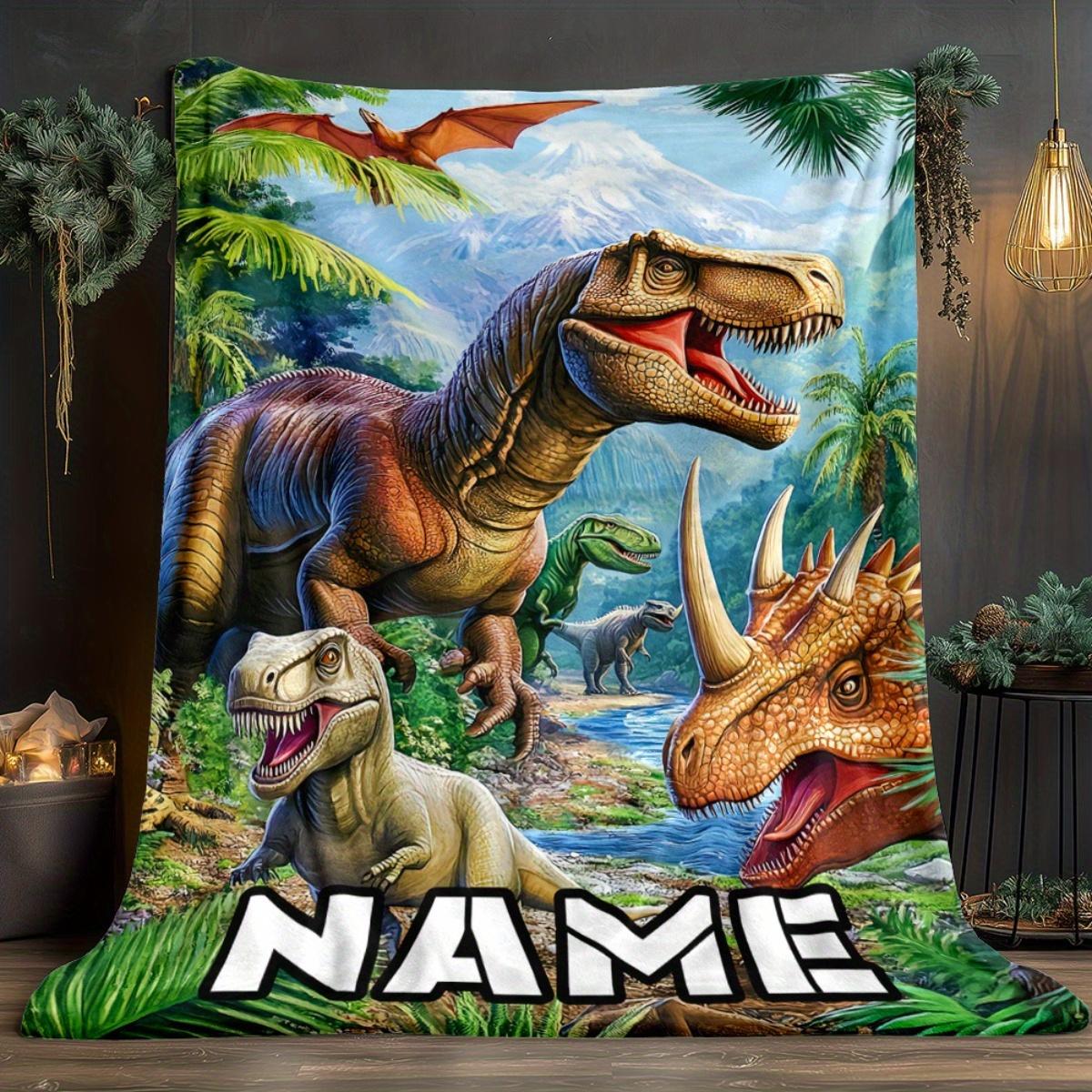 Egyedi dinoszaurusz polár takaró személyre szabott névvel T-Rex Triceratops mintás dob puha meleg minden évszakra ágynemű ajándék gyerekeknek 150x200cm59x79in