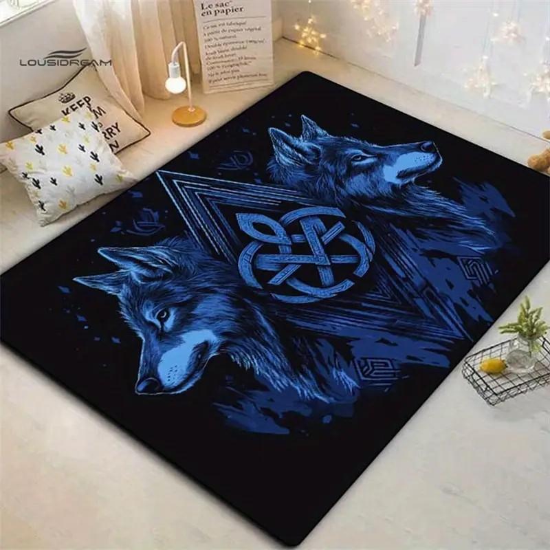 Non-Slip Carpet Nordic Mythology Viking Rune Patterned Area Rug for Living Rooms, Bedrooms, Gardens, and Outdoor Decor Floor Mat