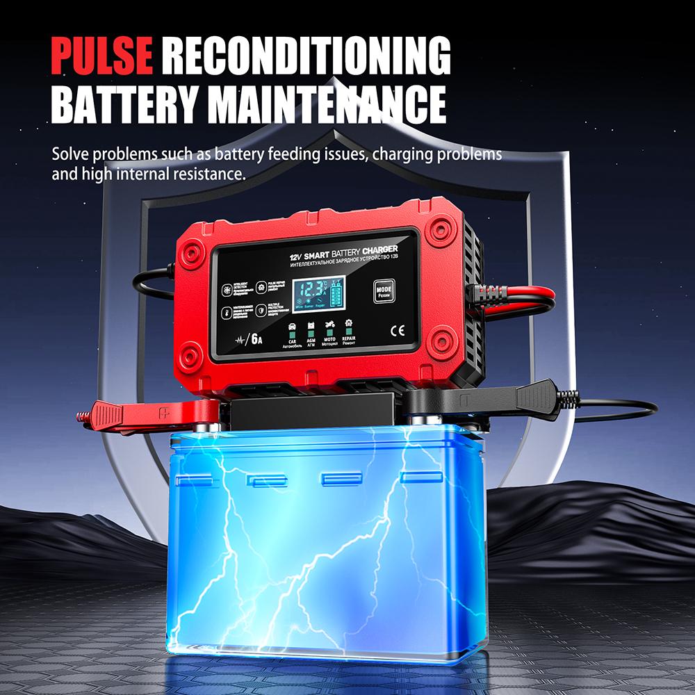 Intelligent Pulse Repair Multifunctional 12V 6A Portable Lead-Acid Smart Battery Charger Maintenance 2025 New Car Motorcycle SUV Battery Charging