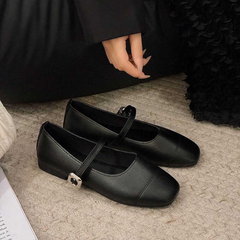 Fashion Silvery Women Mary Jane Shoes Fashion Square Toe Belt Buckle 2025 Spring Autumn Elegant Low Heel Female Shoes