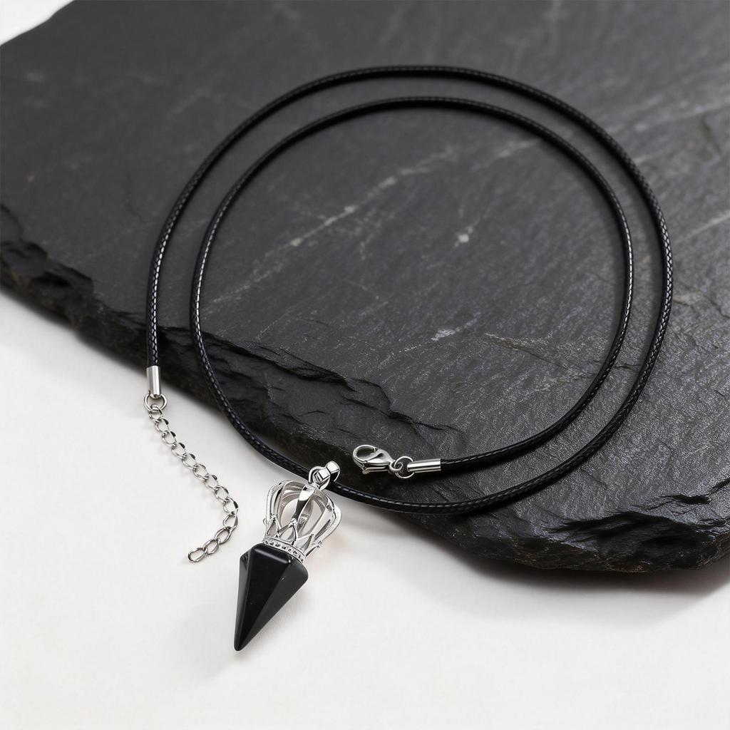 Natural Stone Hexagonal Cone Necklace for Men Boys,Crystal Reiki Reiki Chakra Pendant,Crystal Pendulum Dowsing Spiritual Jewelry