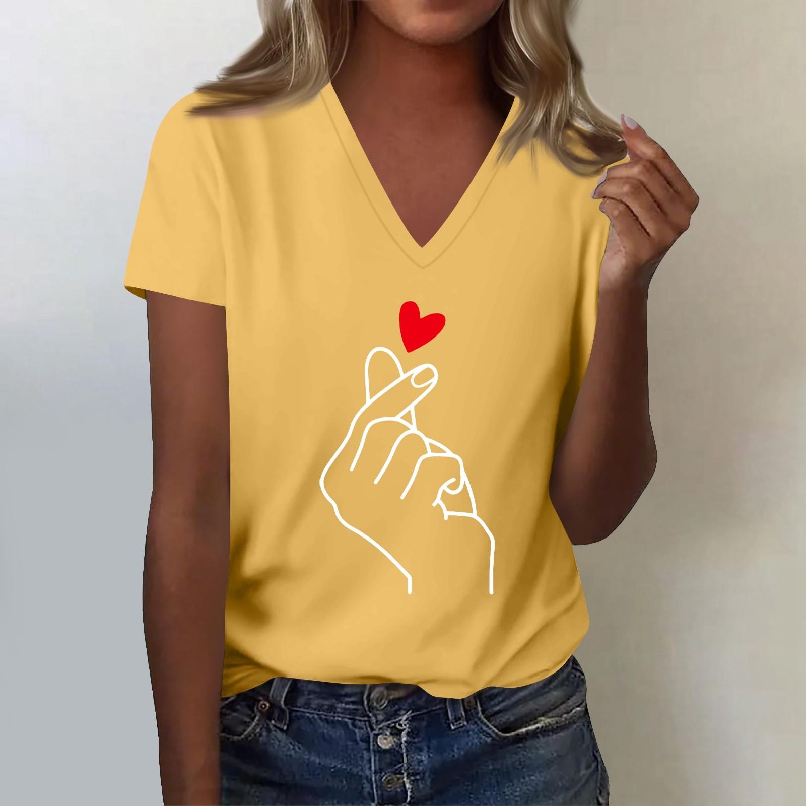 

Женская повседневная футболка с короткими рукавами и цветочным принтом, топ с V-образным вырезом XL жёлтый