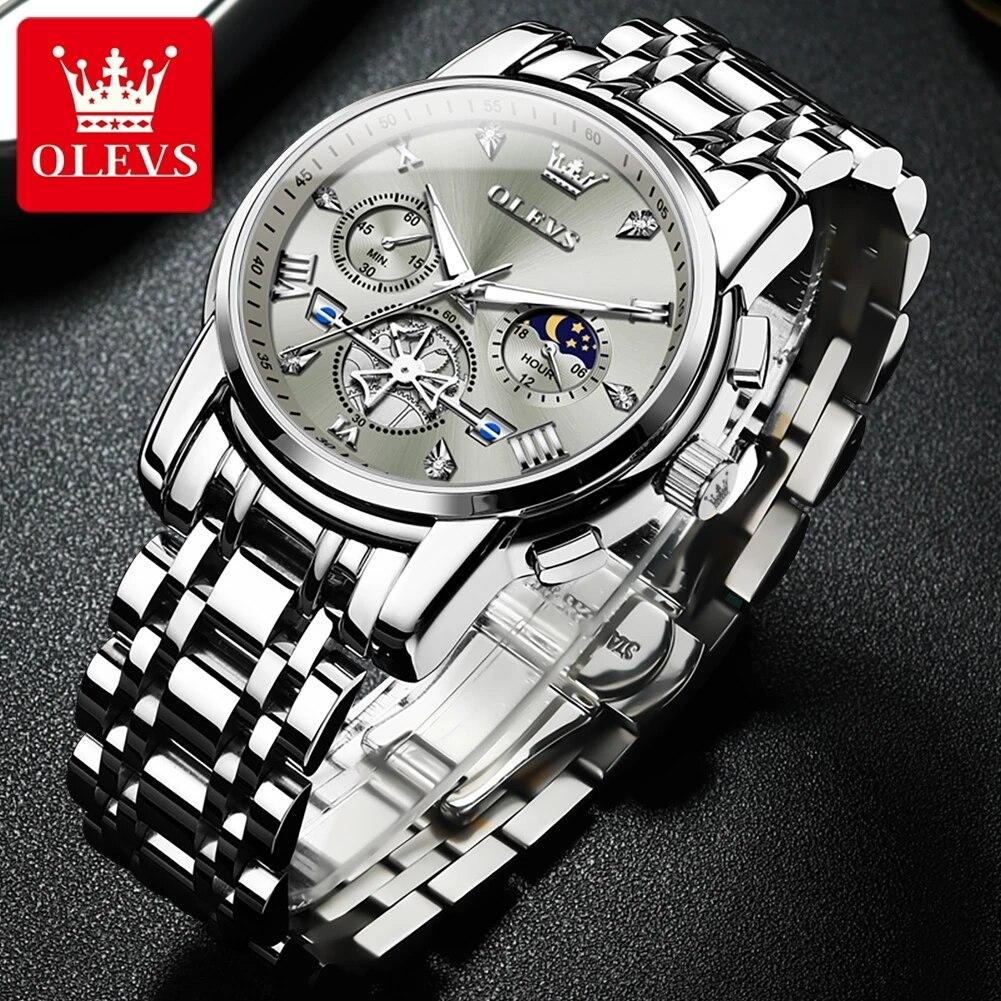 OLEVS 2856 Best Seller Man Watch 24H Moon Phase Chronograph Waterproof Luminous Original Luxury Brand Quartz Wristwatch for Men