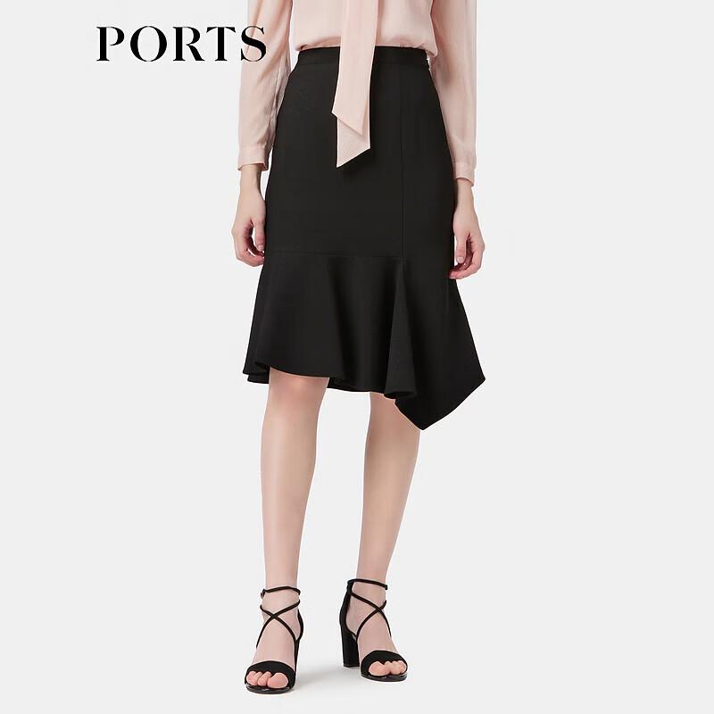 PORTS Women s Black Irregular Pleated Midi Skirt 4