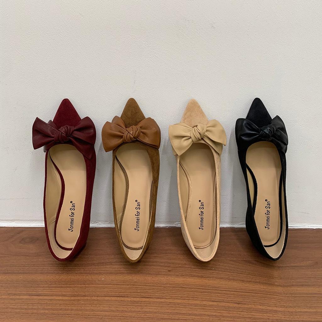 Jonmei for San Thick Heel Bow Pointed Single Shoes Women's Shoes 2025 Spring and Autumn Versatile Commuter Ladyshoes