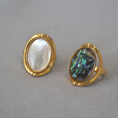 Modern European-American Double-Sided Rotatable Abalone & Mother-of-Pearl Index Ring