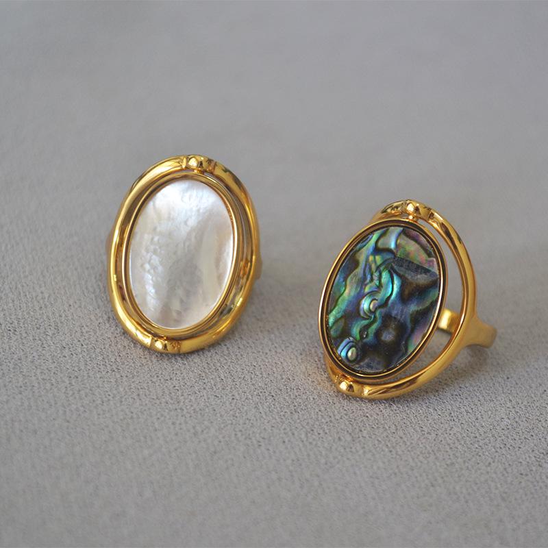 Niche Design Double-Sided Rotatable Mother-of-Pearl Abalone Ring