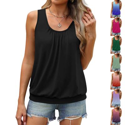 Damen Sommer Weste Lose Plissee Rundhals Shirt Casual Ärmelloses Top