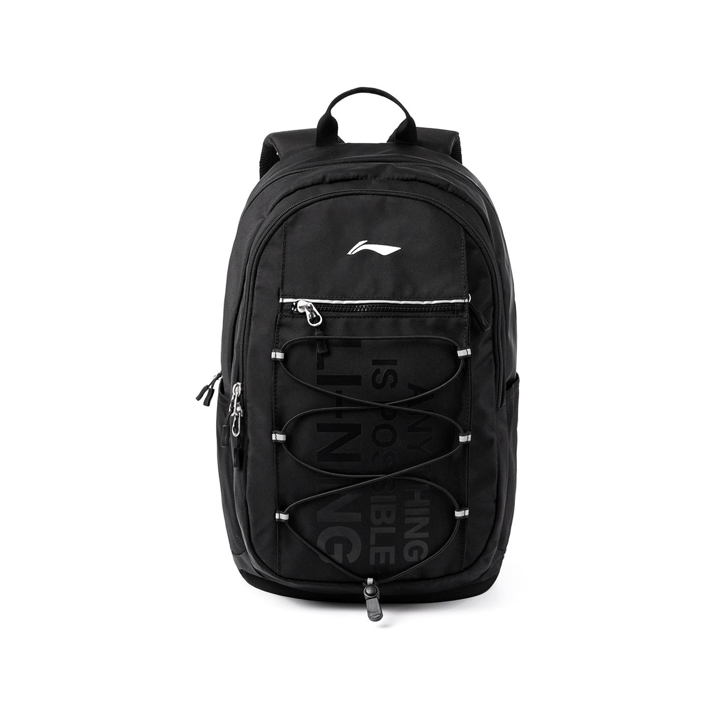 Li-Ning Simple Versatile Large Capacity Polyester Backpack Unisex Backpacks Black ABSU325 Black