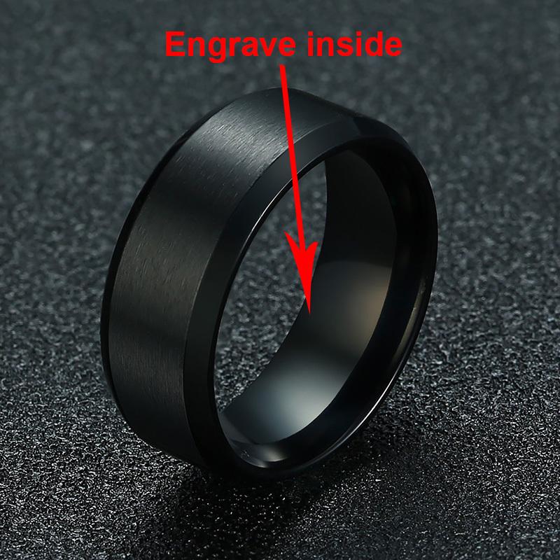 Vnox Personalisierter Ring aus Edelstahl mit abgeschrägter Kante und gebürstetem Mittelring für Männer und Frauen, schwarzer Ehering, individueller Ring mit Namen, Buchstaben und Datum
