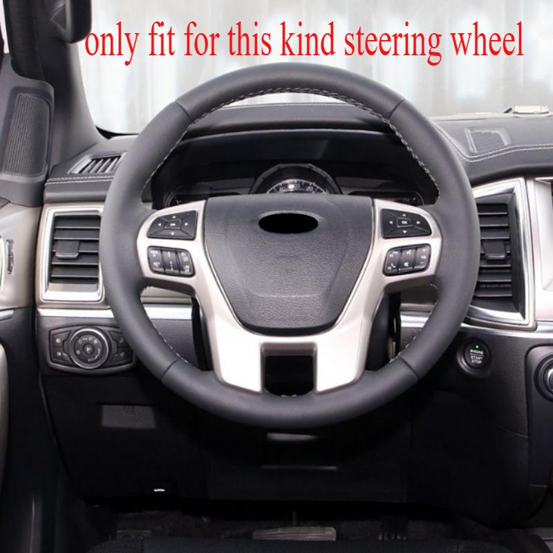 For Ford Ranger Everest Endeavor 2015-2020 ABS Chrome Steering Wheel Cover Sticker Trim Frame Decorator Accessories