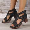 Large size European, American and Roman sandals 22 summer new hollow zipper middle heel sandals