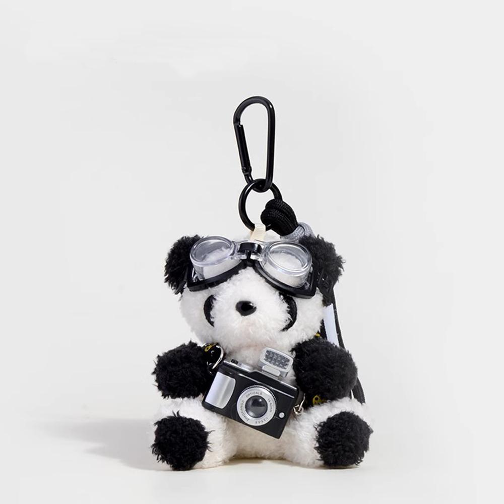 Cute plush Little bear keychain Cartoon Paired Camera Flying Glasses Creative Trendy Handbag Chain Gift