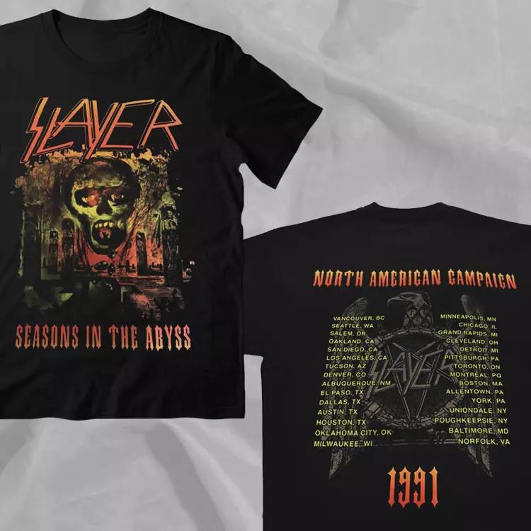 SLAYER BAND SEASONS IN THE ABYSS 1991 TOUR NORTH AMERICAN CAMPAIGN 2 Sided Tee