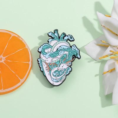 Creative Ocean Series: Cartoon Wave Heart Brooch - Blue Landscape Metal Badge Accessory