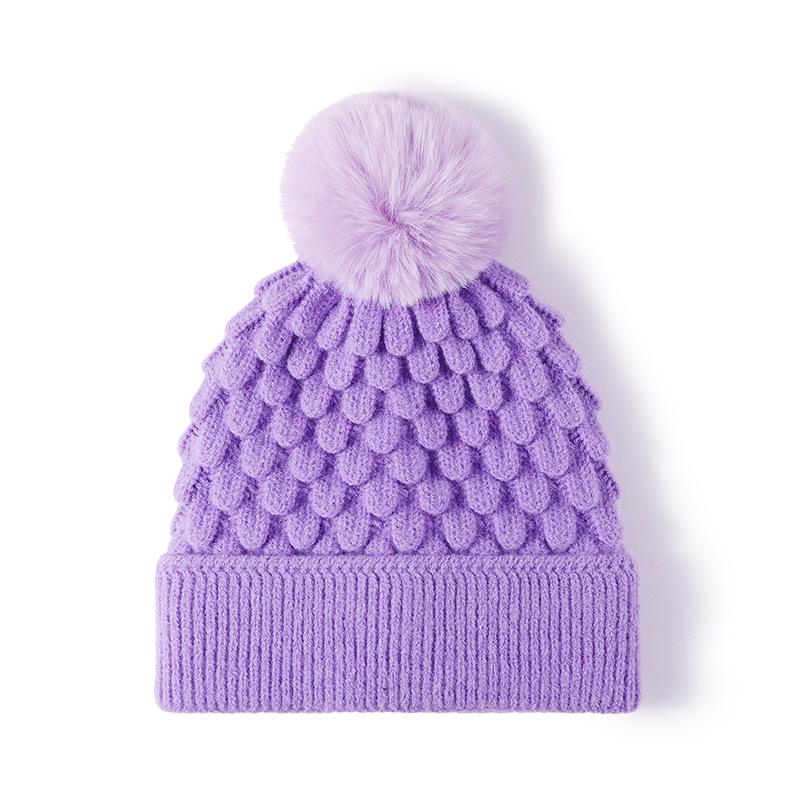 Autumn Winter Women's Outdoor Warm Thick Cold Hat with Wool Ball Brimless Velvet Knitted Yarn Hat