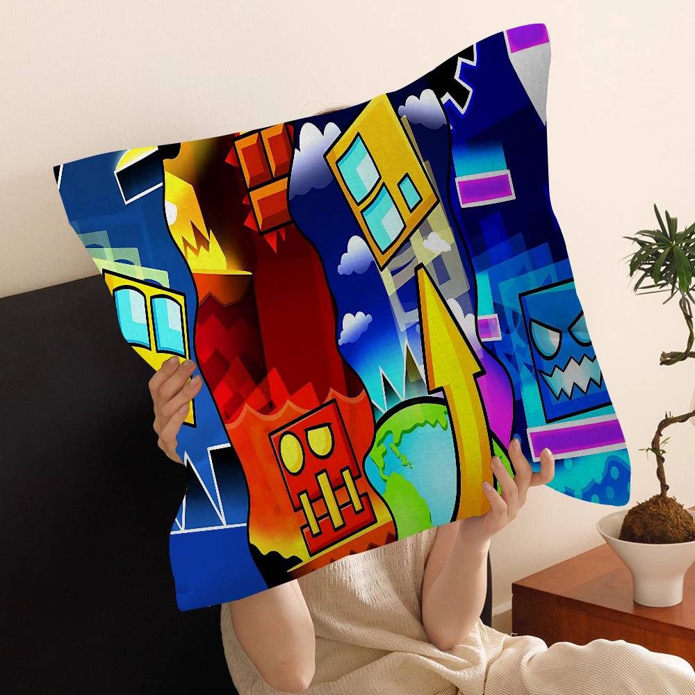 Cartoon Geometry Dash Video Game Pillow Cover Sofa Cushion Cover Home Room Decoration Children Gift