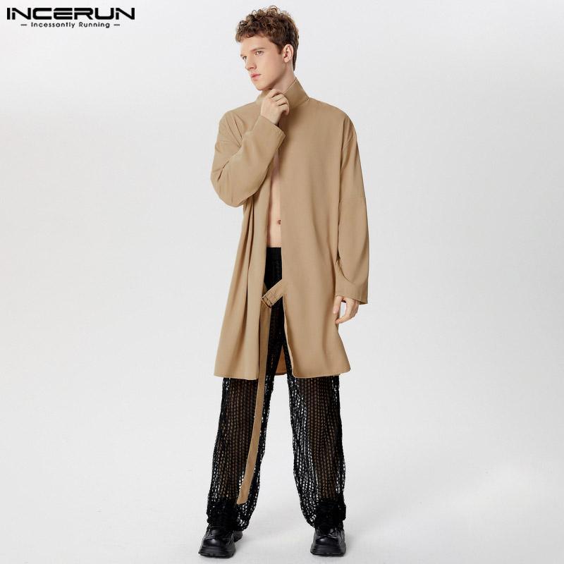 INCERUN Männer Rollkragen Langarm Splits Offene Vorderseite Lange Shirts Dünne Tops