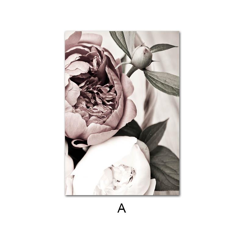 Skandinavisches rosa weißes Blumenblatt-Pflanzenplakat nordischer botanischer Druck Leinwandmalerei Wand-Kunstdruckbilder für Wohnkultur