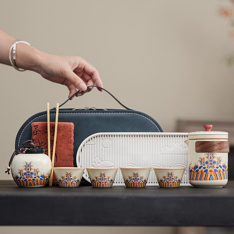 

Ru kiln retro bubble tea fast cup tea water separation ceramic mug set new Chinese kung fu travel tea set