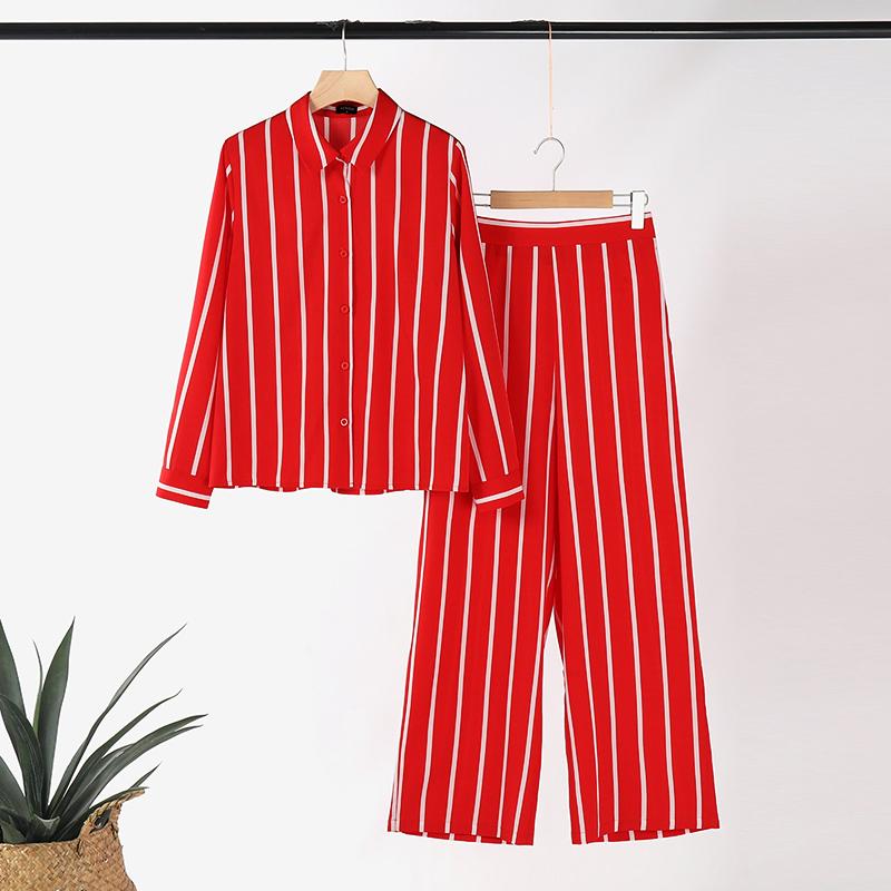 

VONDA Женские осенние комплекты с длинными рукавами и полосатыми рубашками и брюками 4XL красный