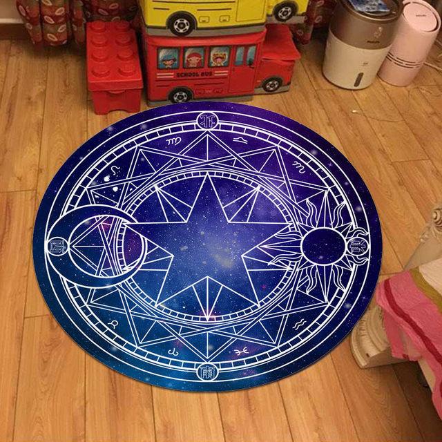 Cute Cartoon Cherry Blossom Magic Tarot Round Carpet Home Living Room Bedroom Floor Decoration Computer Chair Mat Carpet