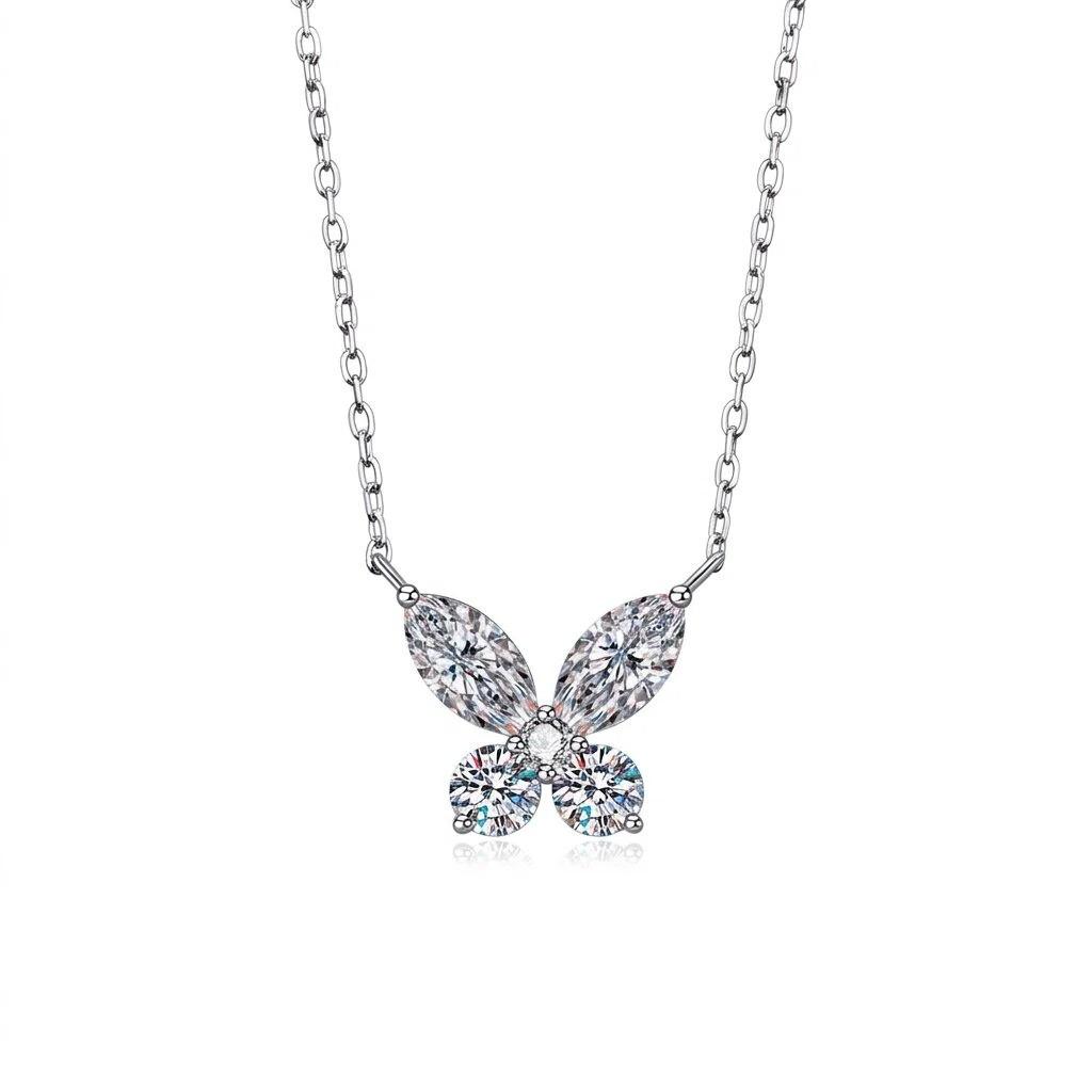 Phantom Butterfly Moissanite Necklace: S925 Sterling Silver, Eye-Shaped Diamond Collarbone Chain for Women, Elegant & Sweet Design