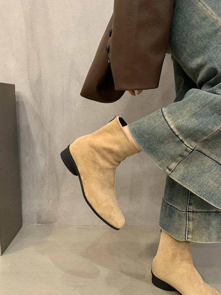 Premium Sense European and American Retro Plush Short Boots Women's Autumn and Winter 2025 New Thick Heel Boots Thin Bare Boots Women