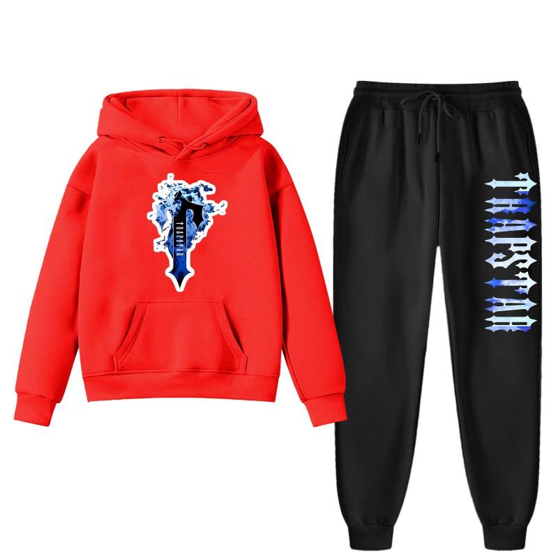 Womens Winter Casual Hooded Sweatshirt Pants Set With Print Loose Fit Streetwear