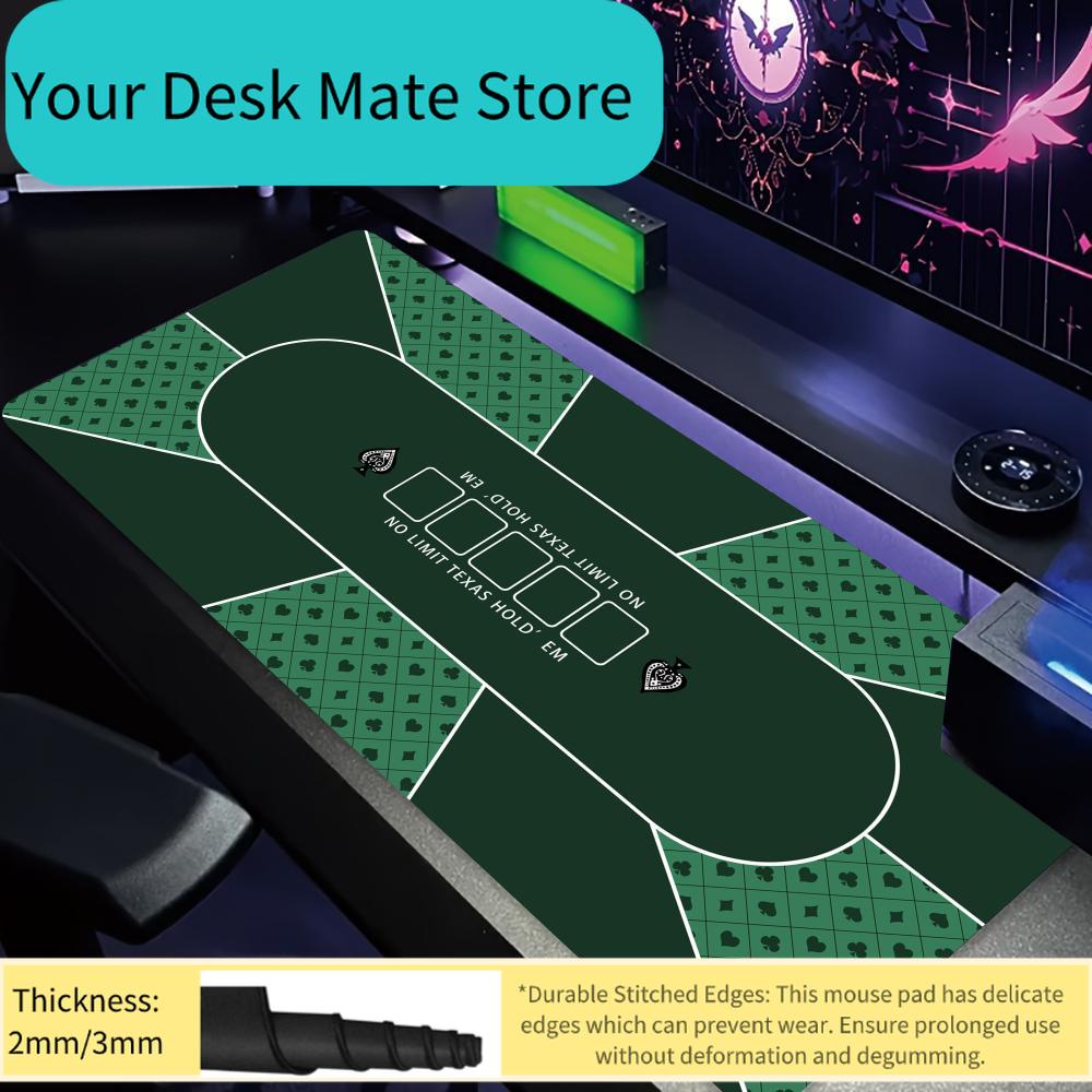 Texas Hold Em Poker Design Large Mouse Pad Desk Mat Card Game Mat NonSlip Durable Stitched Edge Desk Accessories Poker Mat Rug