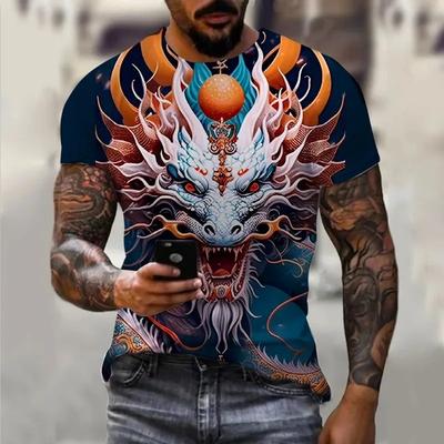 3D Drachen Print Herren T-Shirt Persönlichkeit Mode Street Herren Rundhals Kurzarm Herren Top Tropisch Übergröße Herrenbekleidung