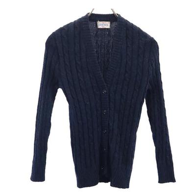 70s Vintage Long Sleeve Knit Cardigan M Navy System Women Used