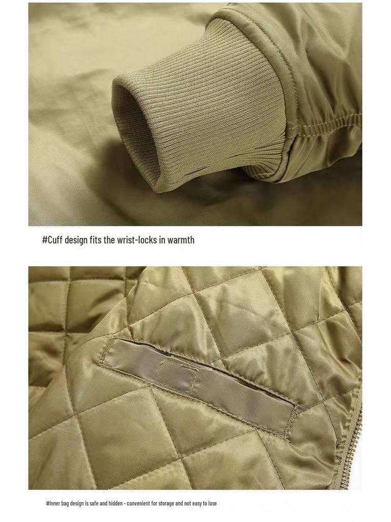 Autumn-Winter MA1 Cotton-Padded Thick Pilot Workwear Baseball Jacket, Loose Fit, Plus Size