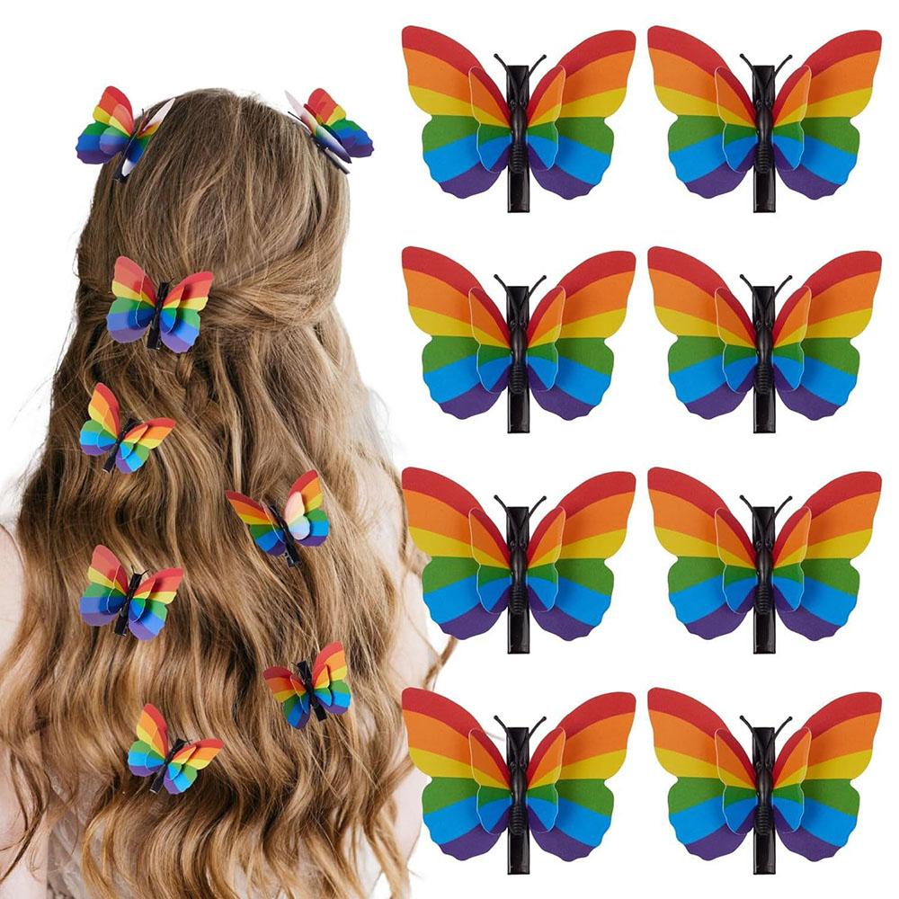 8pcs Rainbow Butterfly Hair Clips Celebration Headpiece Outfit Accessories