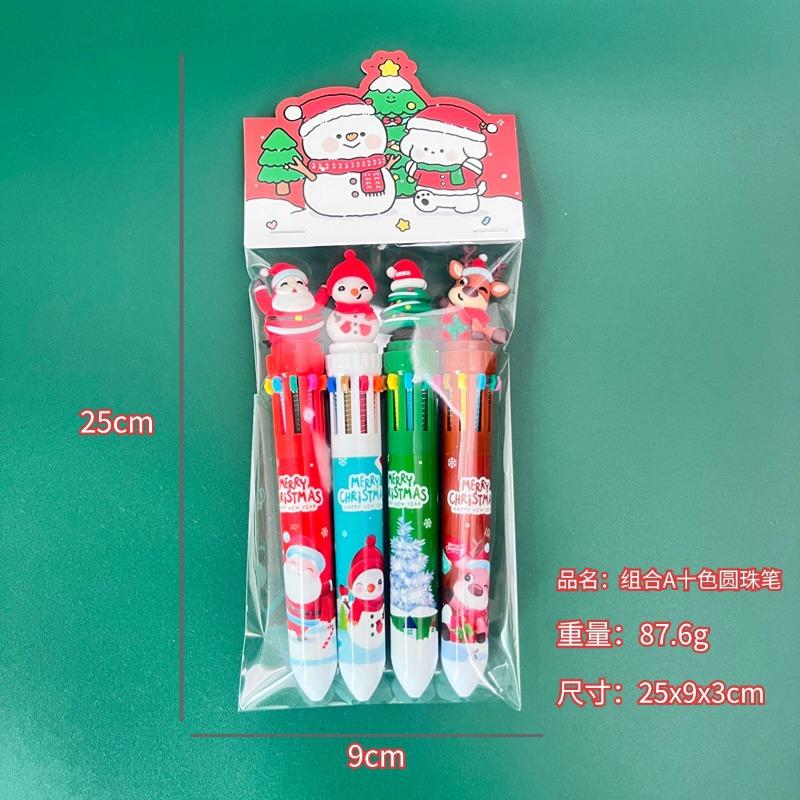 8 Pcs(2 Sets) Cartoon Christmas Ballpoint Pen Santa Colored Handbook Press Pen Student Christmas Gifts Stationery Prizes
