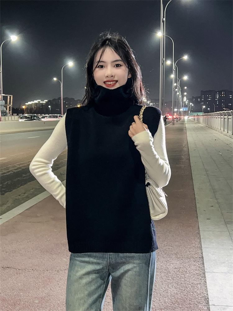 Korean Style High Neck Wool Knit Vest for Women - Sleeveless, Loose Fit, Autumn/Winter Outerwear