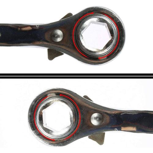 Myoseya Double-Ended Ratchet Wrench with Claw, Hex, Straight, and Mounting Holes, Scaffolding Ratchet Wrench, Type D Drive, Vanadium Steel Head, 17x19