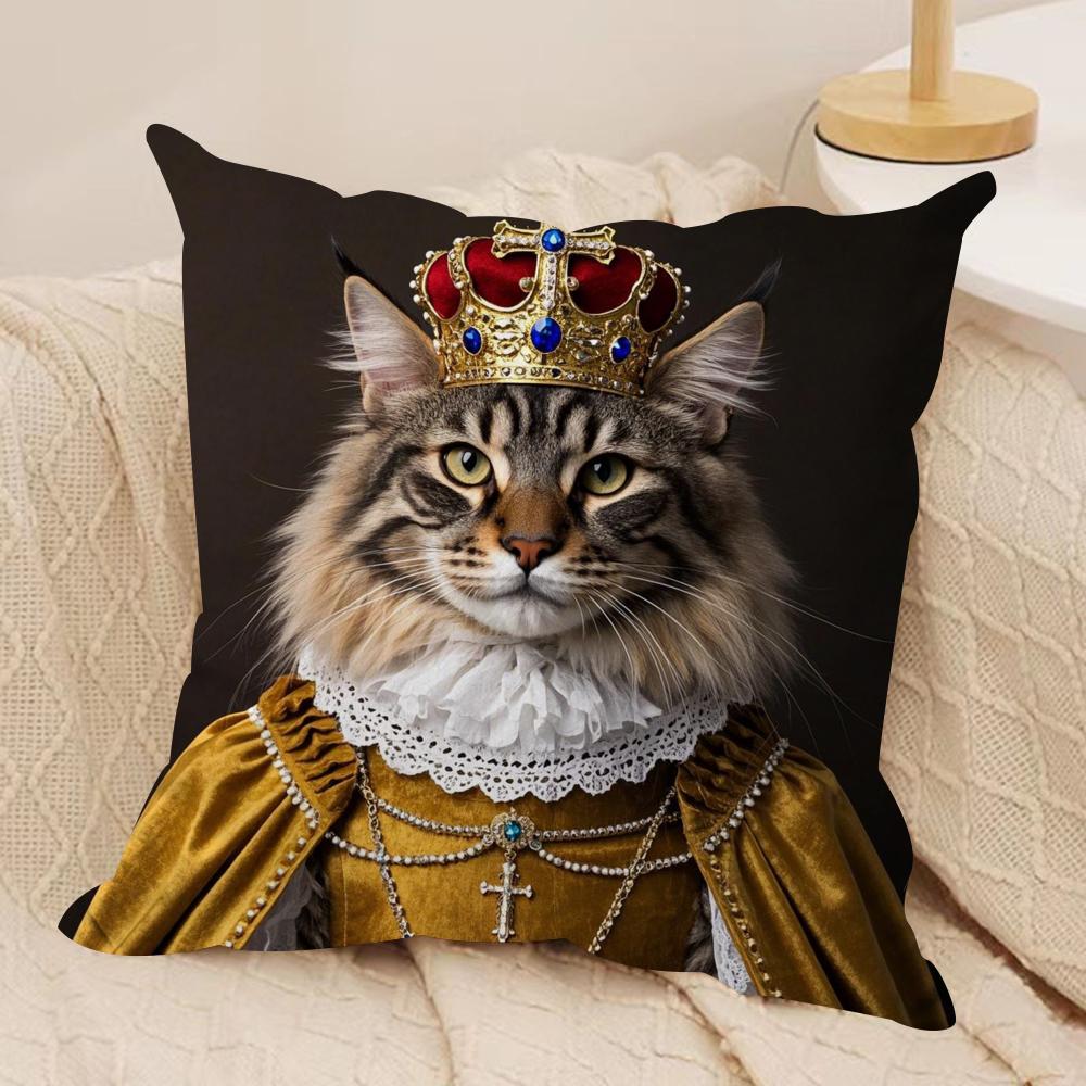 Maine Coon Katze Kissenbezug Seidiger Kurzer Plüsch Sofakissenbezug Versteckter Reißverschluss Weiche Staubdichte Hülle für Heimdekoration
