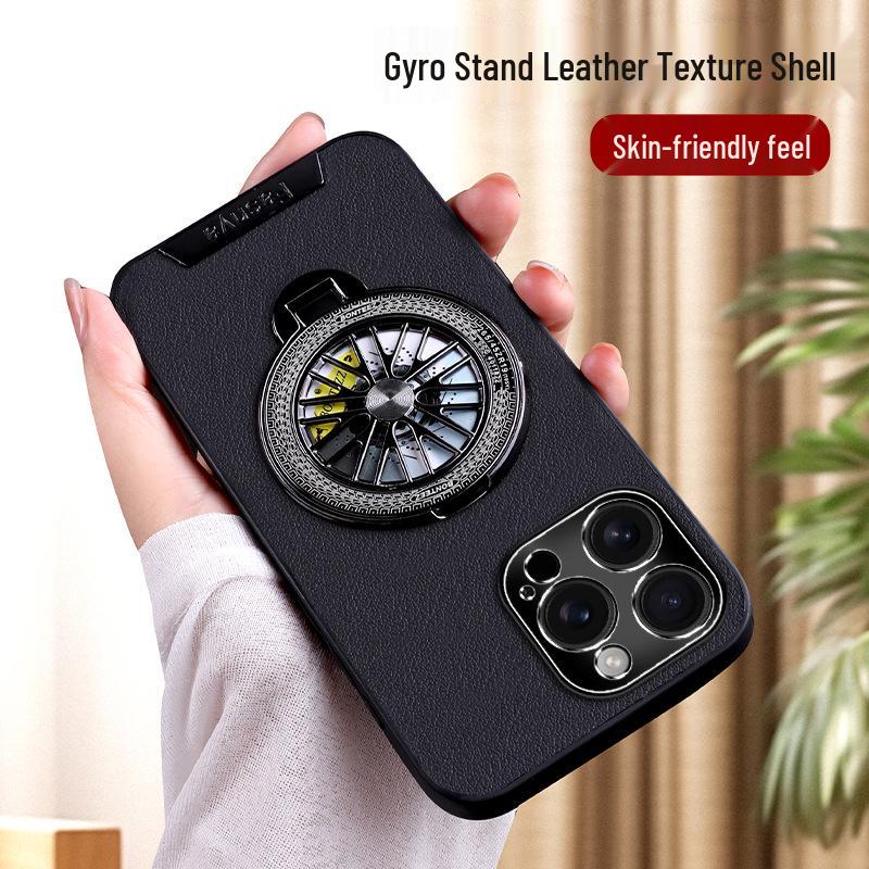 17ProMax Leather Decompression Gyro Stand Case - Drop-Proof Protective iPhone 14/15 Cover