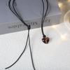 Autumn and Winter Retro Heart-shaped Square Leopard Print Pendant Necklace Long Black Rope Sweater Chain