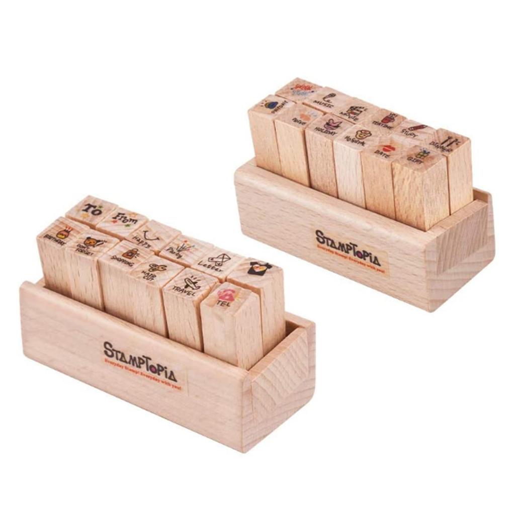 WANDIC Rubber 24 2 Styles Mini Wooden Rubber Stamps with Diary Wooden Stamps for DIY Card and Scrapbooking and Stamps, Pieces, Crafts, Making, (Travel