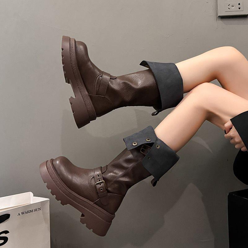 2025 Wasteland Boots Cowboys Wear Knight Boots Western Pile Thick-soled High Boots Two New Autumn and Winter Winds