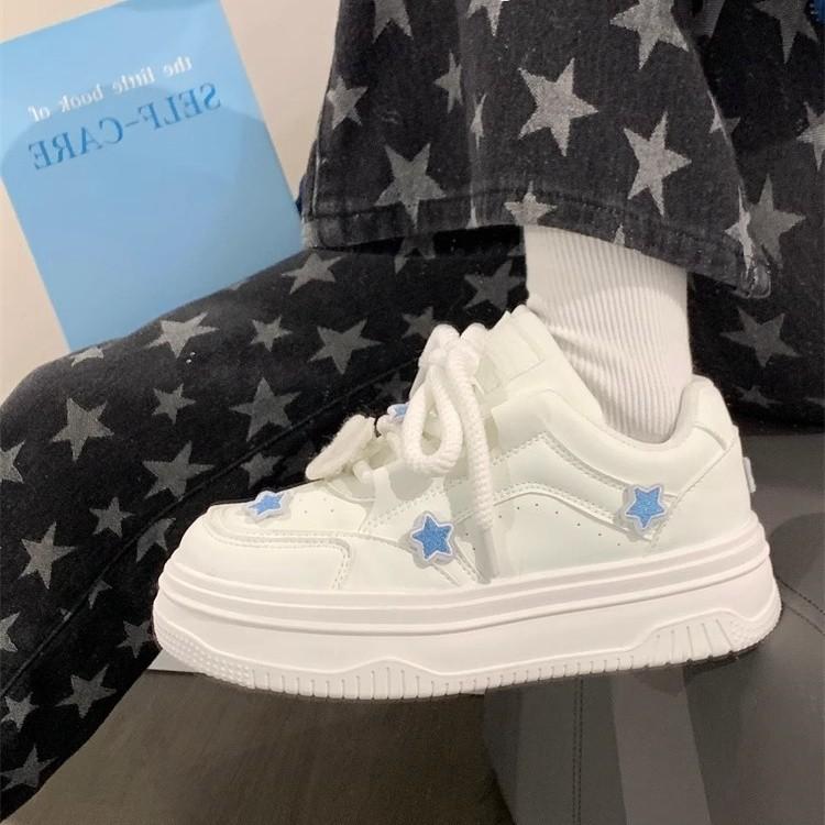 Women Kawaii Blue Platform Sneakers White Shoes Vulcanize Cute Casual Footwear Skateboard Tennis Female