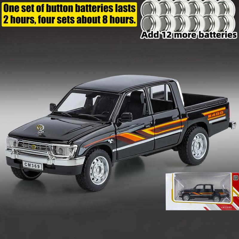 Miniatures 1/32 Toyota Hilux Off Road Pickup Truck Alloy Diecast Model Sound & Light Pull Back Toy Birthday Present for Children